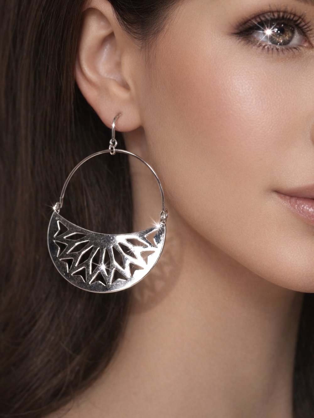 2/$30 Silver tone Filigree Design Hoop Earrings - 1.5" - Women Fashion Jewelry